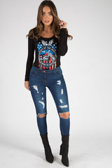 Indigo Distressed High Waisted Skinny Jeans - Erin
