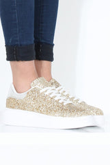 Gold Glitter Platform Trainers - Erin