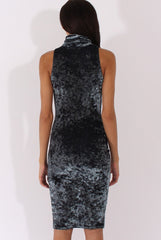 Teal Crushed Velvet Front Split Turtleneck Dress - Erin