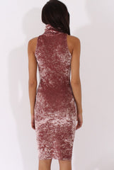 Mauve Crushed Velvet Front Split Turtleneck Dress - Erin