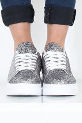 Silver Glitter Platform Trainers - Erin