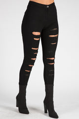Black Distressed High Waisted Skinny Jeans - Jasmine