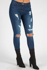 Indigo Distressed High Waisted Skinny Jeans - Erin