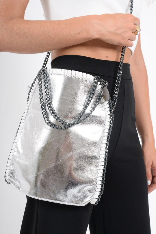 Silver Chain Trim Shoulder Bag - Errin