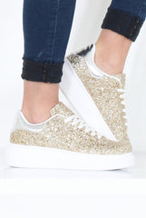 Gold Glitter Platform Trainers - Erin