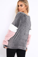 Grey Soft Fur Jumper with Contrast Sleeves - Erla