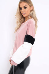 Rose Soft Fur Jumper with Contrast Sleeves - Erla
