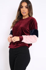 Wine Soft Fur Jumper with Contrast Sleeves - Erla