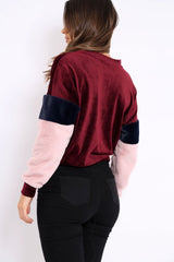 Wine Soft Fur Jumper with Contrast Sleeves - Erla