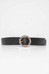 Black Rose Gold Diamante Buckle Belt - Ervie