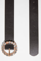 Black Rose Gold Diamante Buckle Belt - Ervie