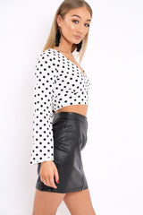 White Polka Dot Flare Sleeve Crop Top - Eshe