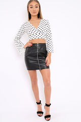 White Polka Dot Flare Sleeve Crop Top - Eshe