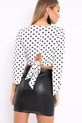 White Polka Dot Flare Sleeve Crop Top - Eshe