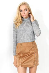 Esmey Camel Suede Zip Up Skirt