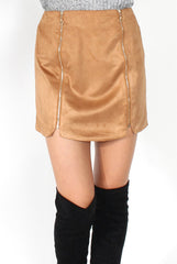 Esmey Camel Suede Zip Up Skirt
