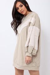 Beige Chevron Fur Jumper Dress - Esme