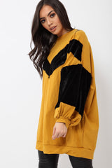 Mustard Chevron Fur Jumper Dress - Esme