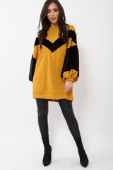 Mustard Chevron Fur Jumper Dress - Esme