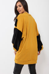 Mustard Chevron Fur Jumper Dress - Esme