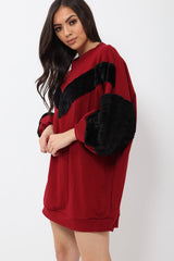 Wine Chevron Fur Jumper Dress - Esme