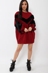 Wine Chevron Fur Jumper Dress - Esme
