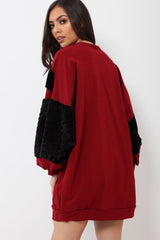 Wine Chevron Fur Jumper Dress - Esme