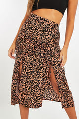 Pink Leopard Front Ruched Midi Skirt - Esmie