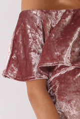 Mauve Crushed Velvet Frill Dress - Esmy