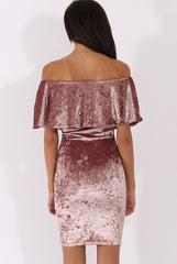 Mauve Crushed Velvet Frill Dress - Esmy