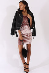 Mauve Crushed Velvet Frill Dress - Esmy