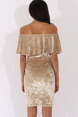 Champagne Crushed Velvet Frill Dress - Esmy