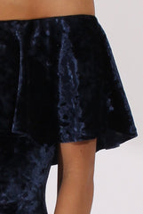 Navy Crushed Velvet Frill Dress - Esmy