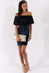 Navy Crushed Velvet Frill Dress - Esmy