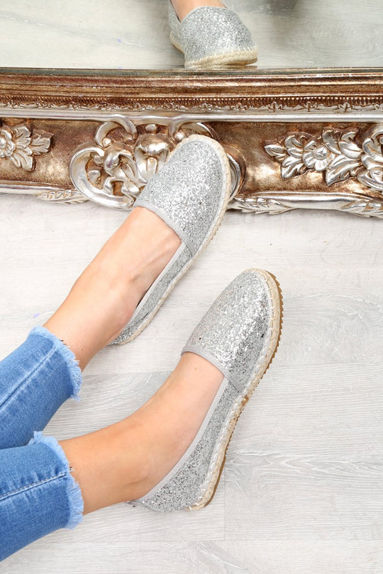 Silver Glitter Espadrilles - Ivery