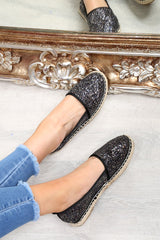 Black Glitter Espadrilles - Ivery