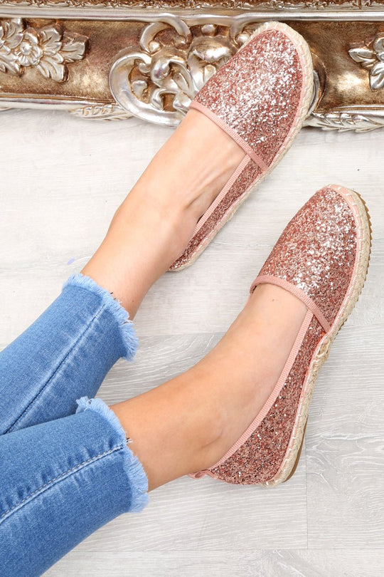 Rose Gold Glitter Espadrilles - Ivery
