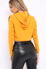 Mustard Cropped Hoodie with Striped Trim - Essie