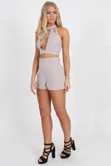 Grey Tie Front Two Piece - Esta