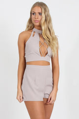 Grey Tie Front Two Piece - Esta