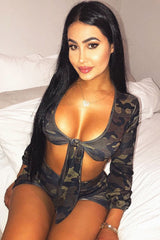 Khaki Camo Tie Crop Top and Shorts Co-ord - Estel