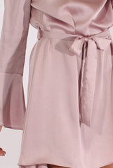 Pink Silky Bardot Tie Waist Dress - Esther