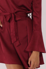 Red Silky Bardot Tie Waist Dress - Esther