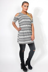 Kaylee Aztec Cut Out Shoulder Dress