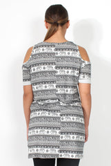 Kaylee Aztec Cut Out Shoulder Dress