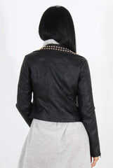 Lenni Black & Gold Leather Biker Jacket