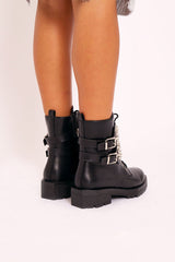 Black Spike and Stud Military Boots - Evalina
