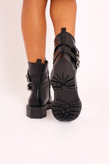 Black Spike and Stud Military Boots - Evalina