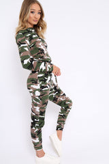 Camo Sweatshirt and Joggers Loungewear Set - Evalin