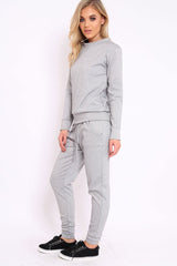 Grey Sweatshirt and Joggers Loungewear Set - Evalin